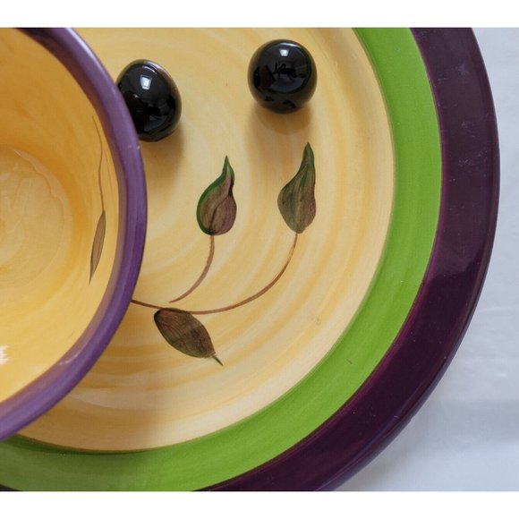 Vintage Cali Ceramic Pottery Serving Plate w/ Attached Bowl  - Olive Design - 1B - Picture 12 of 14